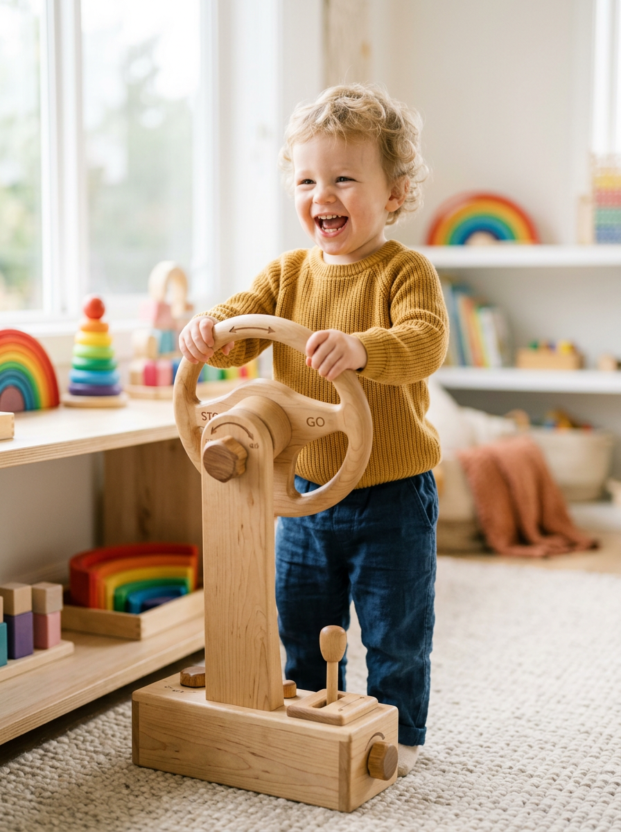 Montessori Wooden Steering Wheel Toy for Toddlers